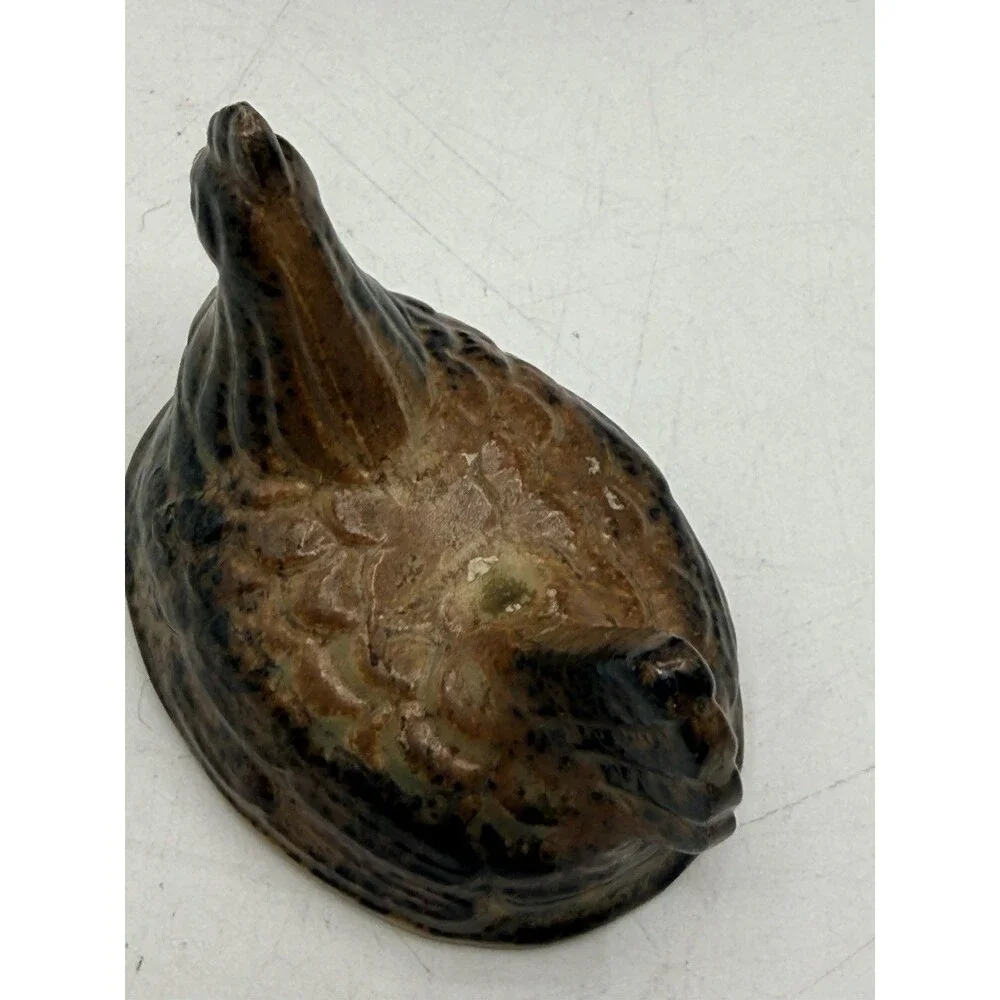 Vintage PWF Japan Mini 2.25” Ceramic Brown Black Drip Hen On The Nest